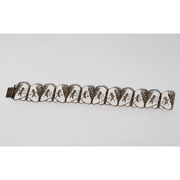 Vintage Thai Nakon Sterling Silver Siam Siamese Dancer Panel Bracelet 7" Enamel - Picture 5 of 7